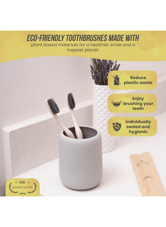 Bleeker and Rowe Biodegradable Eco-Friendly Toothbrushes - Individually Sealed - BPA Free Soft Bristles - Sustainable - Recycled Packaging (Pack of 10)