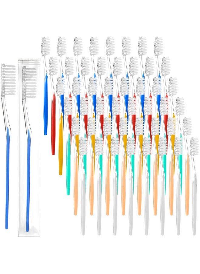 Honeydak 300 Pieces Disposable Toothbrushes Individually Wrapped Toothbrushes Medium Soft Tooth Brush Manual Travel Toothbrush Set for Adults Travel Toiletries, 6 Colors