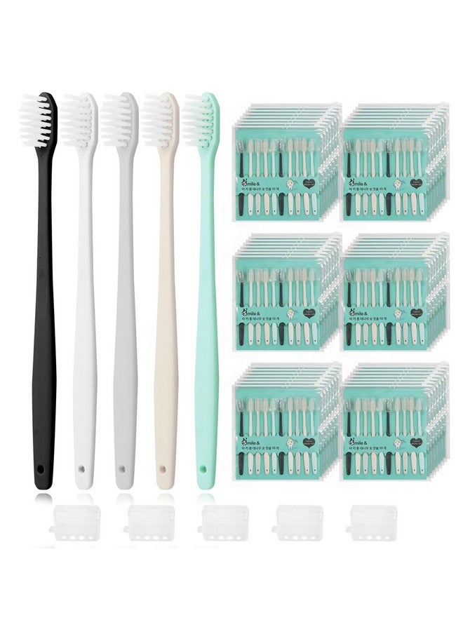 Lomgwumy Disposable Toothbrush, Toothbrush Bulk, Individually Packaged, Tooth Brush Pack with Protective Toothbrush Cover, Soft Bristles, 5 Color Matching, Better Cleaning Effect (PACK-50)