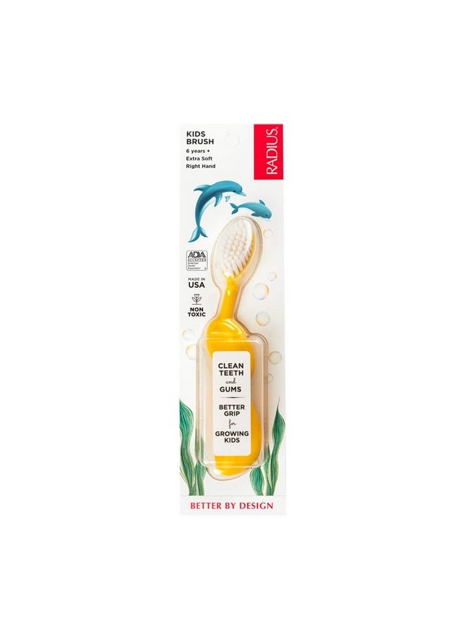 Radius Kids Toothbrush, Right Hand, Yellow, BPA Free and ADA Accepted, Designed for Delicate Teeth and Gums, for Children 6 Years and Up