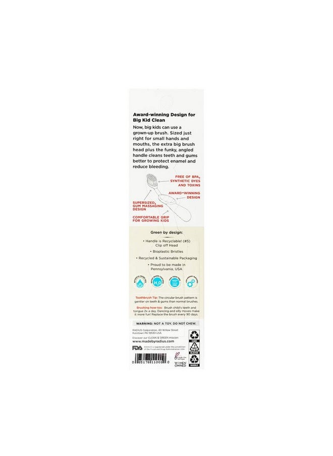 Radius Kids Toothbrush, Right Hand, Yellow, BPA Free and ADA Accepted, Designed for Delicate Teeth and Gums, for Children 6 Years and Up