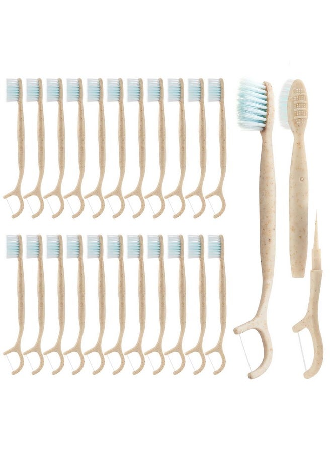 NUDUKO Travel Toothbrush Dental Floss Picks - 4 in 1 Biodegradable Disposable Toothbrushes with Tongue Scraper, Eco-Friendly Individually Wrapped Toothbrush for Adult Kids Travel Oral Care, 40 Pack