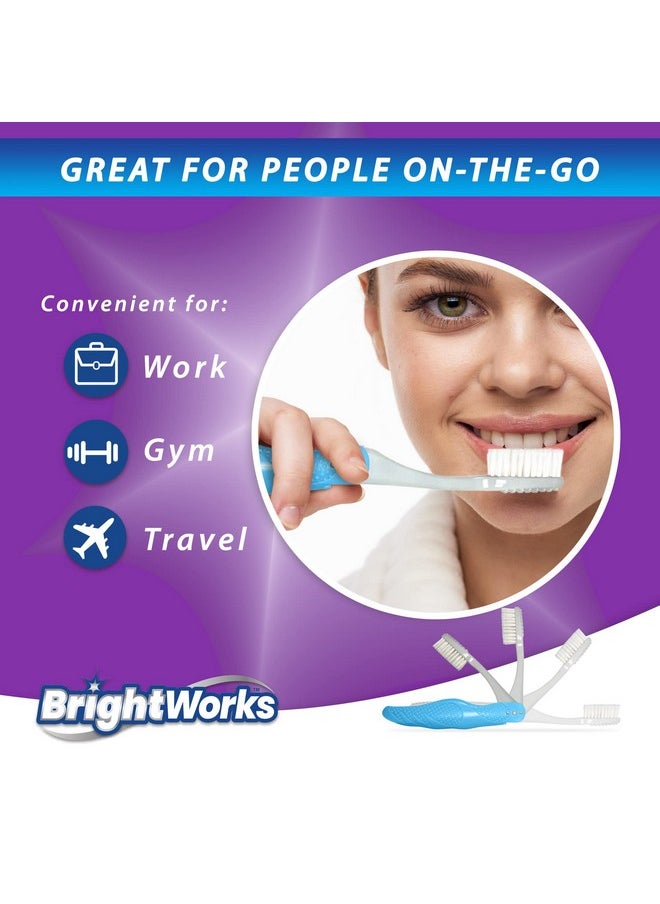 BrightWorks Folding Travel Toothbrush (6 Total, 3 Sets of 2) with Built-in Cover. Portable with Soft Bristles and Tongue Cleaner. for Camping, Hiking, Travel, Work, Gym, Purse, Backpack.