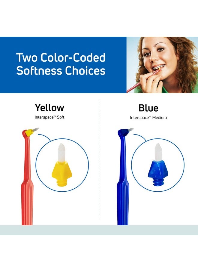 TEPE Interspace Angled Soft Toothbrush for Braces with Single-End Tuft and Removable Head, 12 Pack