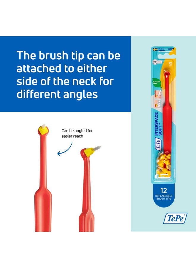 TEPE Interspace Angled Soft Toothbrush for Braces with Single-End Tuft and Removable Head, 12 Pack