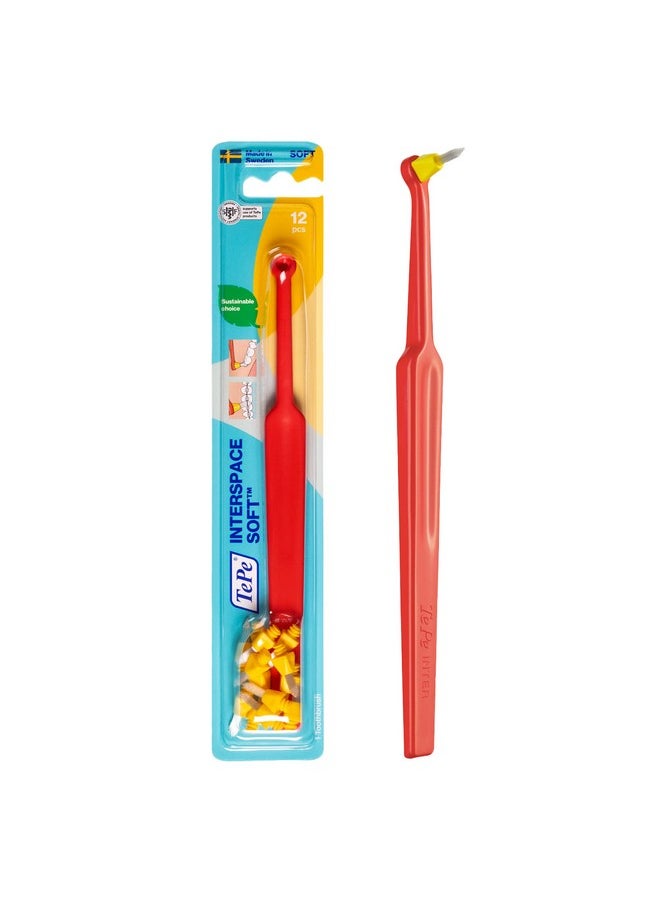 TEPE Interspace Angled Soft Toothbrush for Braces with Single-End Tuft and Removable Head, 12 Pack