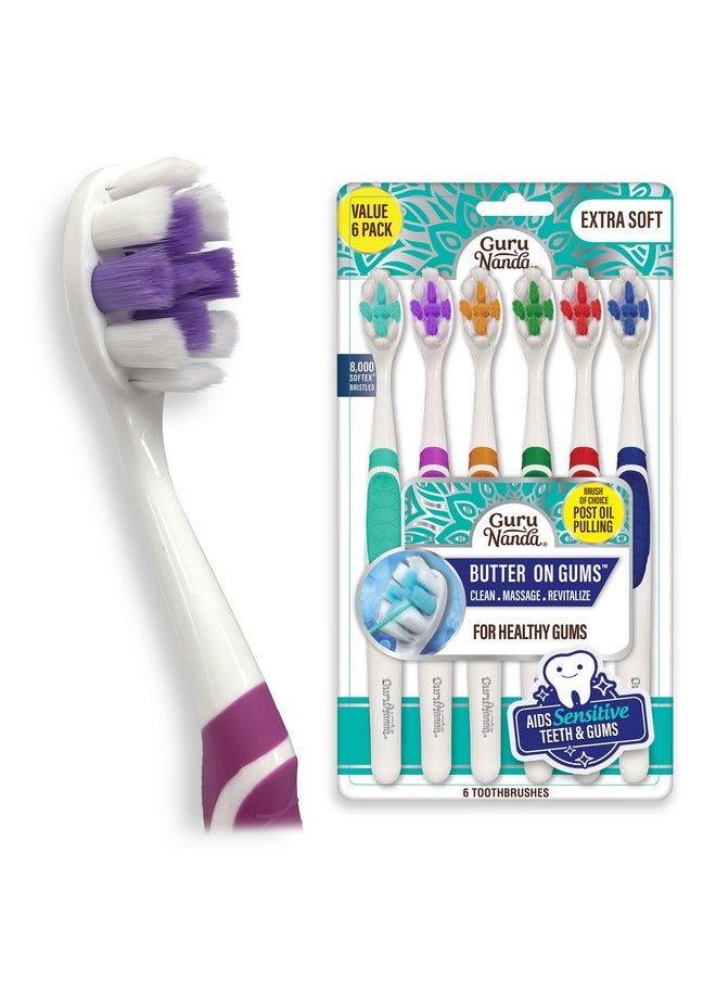 GuruNanda Butter On Gums Toothbrush with 8000+ Softex Bristles, Ultra Soft Bristles for Sensitive & Receding Gums, Perfect for Whiter Teeth, 6 Count