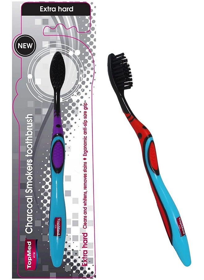 TOPMED ETS Smokers Charcoal Toothbrush Extra Hard (Color May Vary) (3 Count (Pack of 1))