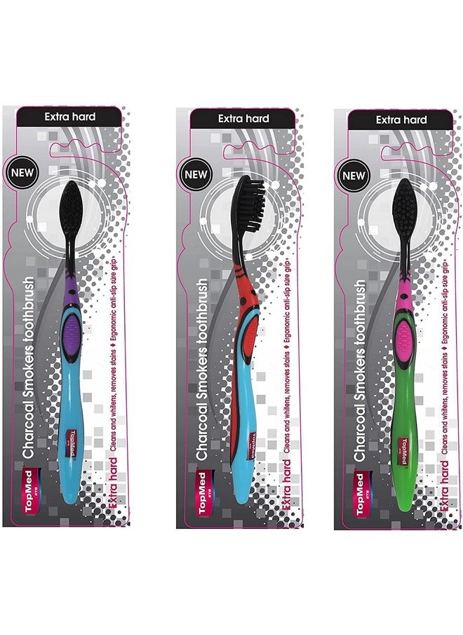 TOPMED ETS Smokers Charcoal Toothbrush Extra Hard (Color May Vary) (3 Count (Pack of 1))