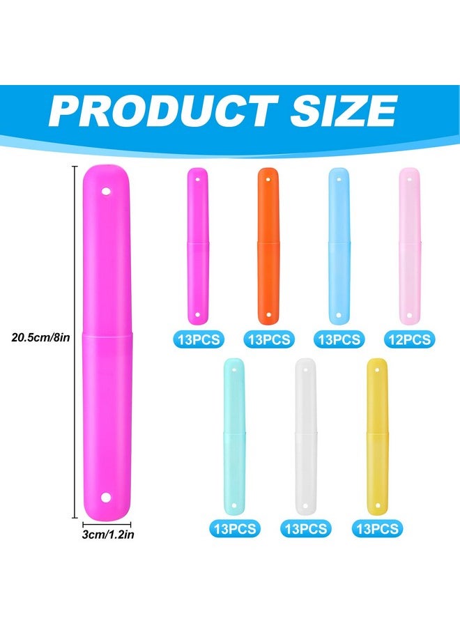 90 Pack Travel Toothbrush Case Holder Bulk Breathable Portable Toothbrush Storage 7 Assorted Color Plastic Toothbrush Container for Home Outdoor Traveling Trip Camping, 8 x 1.2 Inch