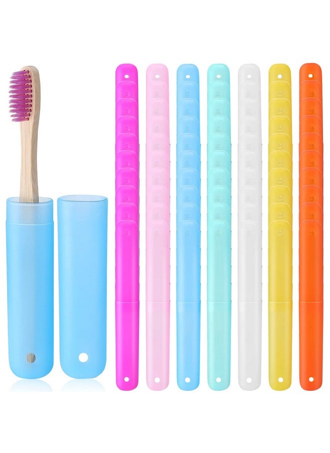 90 Pack Travel Toothbrush Case Holder Bulk Breathable Portable Toothbrush Storage 7 Assorted Color Plastic Toothbrush Container for Home Outdoor Traveling Trip Camping, 8 x 1.2 Inch