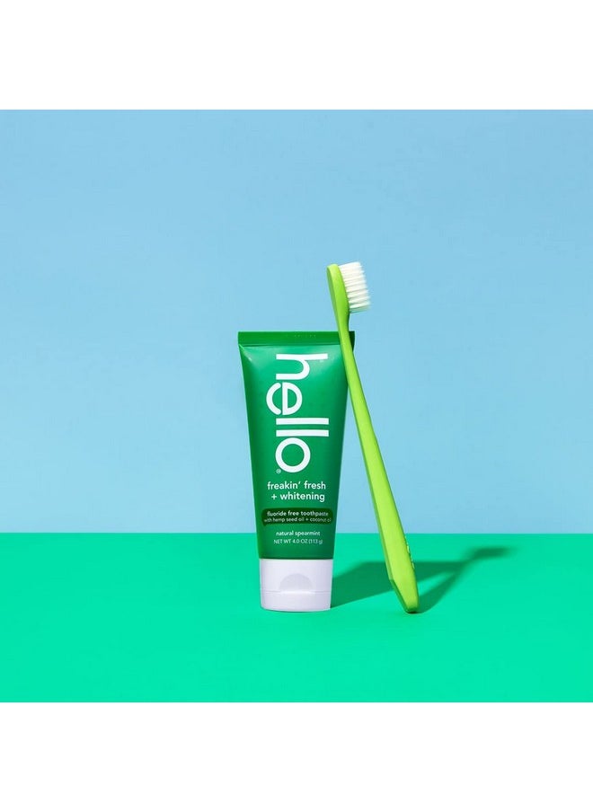 hello Blue & Green Soft Toothbrush, BPA-Free, Made from Plant-Based Materials, 2 Count (Pack of 2)