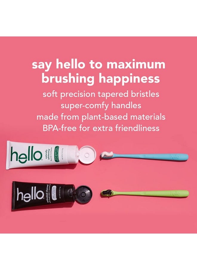 hello Blue & Green Soft Toothbrush, BPA-Free, Made from Plant-Based Materials, 2 Count (Pack of 2)