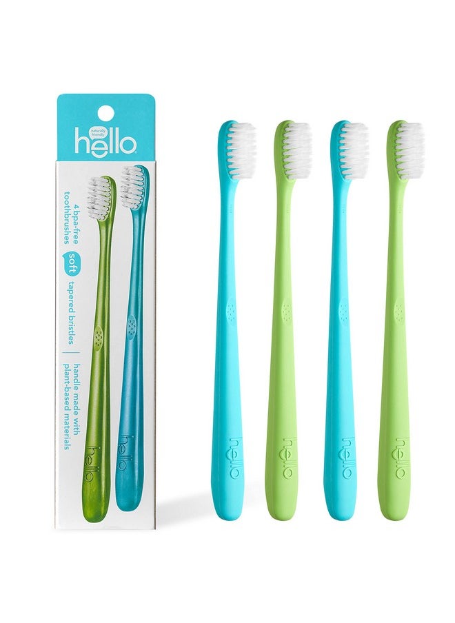 hello Blue & Green Soft Toothbrush, BPA-Free, Made from Plant-Based Materials, 2 Count (Pack of 2)