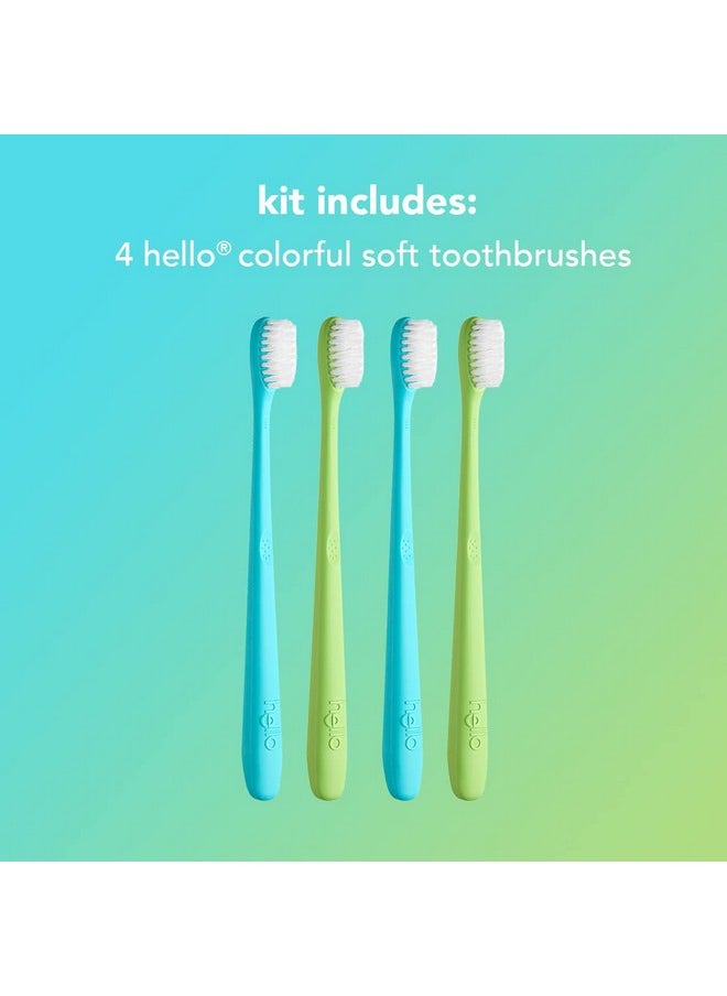 hello Blue & Green Soft Toothbrush, BPA-Free, Made from Plant-Based Materials, 2 Count (Pack of 2)