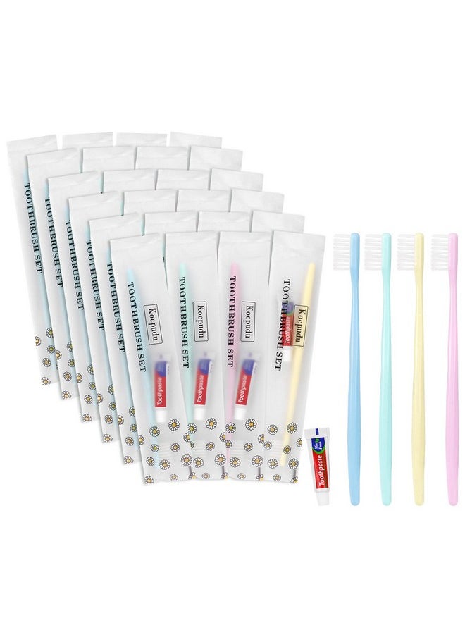 disposable toothbrush, delicate toothbrush bulk, toothbrush in bulk, 4 colors, individually packaged, bulk toothbrush and toothpaste sets are suitable use at hotel, home, travel, camping (40 pieces)