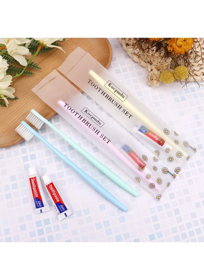 disposable toothbrush, delicate toothbrush bulk, toothbrush in bulk, 4 colors, individually packaged, bulk toothbrush and toothpaste sets are suitable use at hotel, home, travel, camping (40 pieces)
