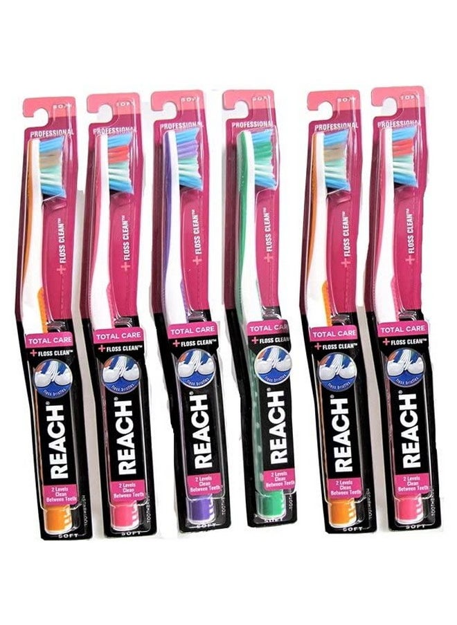 Reach Total Care Floss Clean Toothbrush Soft Regular (Pack of 6)
