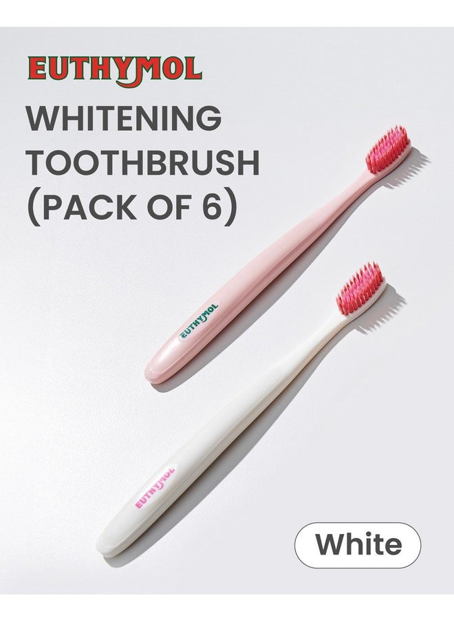 Euthymol Whitening Toothbrush (White, 6 Count) - Premium Soft Dual-Tension Bristles. Advanced Plaque Removal, Stain Reduction.