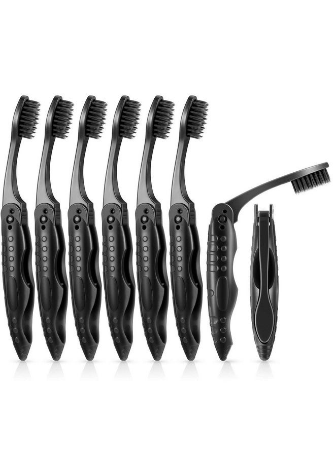 Boao 8 Packs Travel Toothbrushes Individually Wrapped Black Folding Toothbrush for Travel Camping Portable Charcoal Toothbrush with Soft Medium Bristles