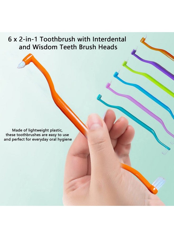 Ceonam 6 Pieces 2-in-1 Toothbrush with Interdental and Wisdom Teeth Brush Heads for Comprehensive Oral Care, Soft Single Interdental Brushes Between Teeth Wisdom Toothbrush for Braces