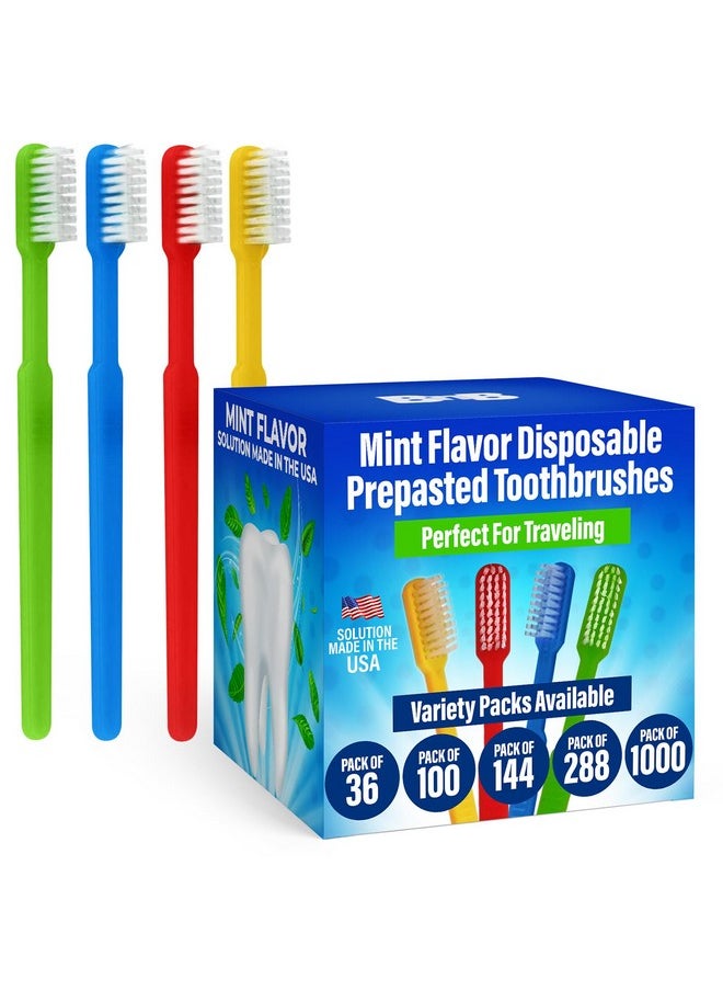 36 Prepasted Disposable Toothbrushes | Travel Toothbrush Set On The Go Toothbrush | Individually Wrapped Soft Bristle,Airbnb Gifts | No Water Needed, Paste Made in USA, Great Fot Travel (36 Pack)