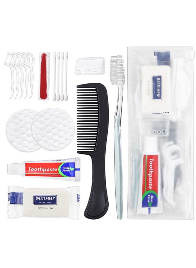 HQSLsund 50 Sets Personal Hygiene Kit Bulk, Disposable Toothbrushes with Toothpaste Floss Comb Soap Cover and Vanity Kit, Toiletry Kits Homeless Supplies Bulk for Women,Men,Travel,Homeless