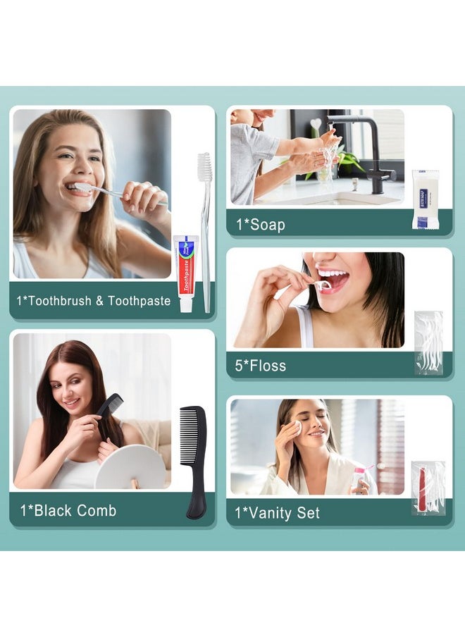 HQSLsund 50 Sets Personal Hygiene Kit Bulk, Disposable Toothbrushes with Toothpaste Floss Comb Soap Cover and Vanity Kit, Toiletry Kits Homeless Supplies Bulk for Women,Men,Travel,Homeless