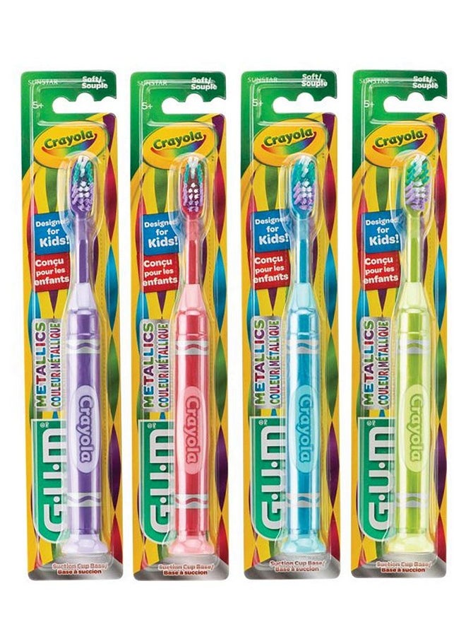 GUM Crayola Neon Marker NEW METALLIC COLORS Child Toothbrush with Suction Cup 4 Pack, Soft