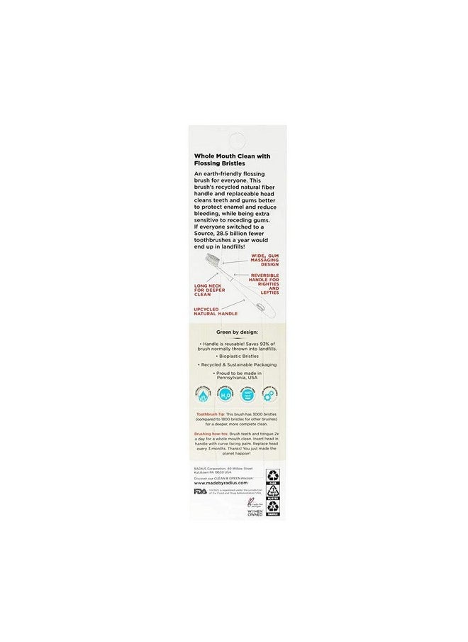 RADIUS Toothbrush Source Floss Brush BPA Free & ADA Accepted Improve Gum Health & Reduce Gum Issues - Super Soft - Cornstarch/Wood/Money - Pack of 3