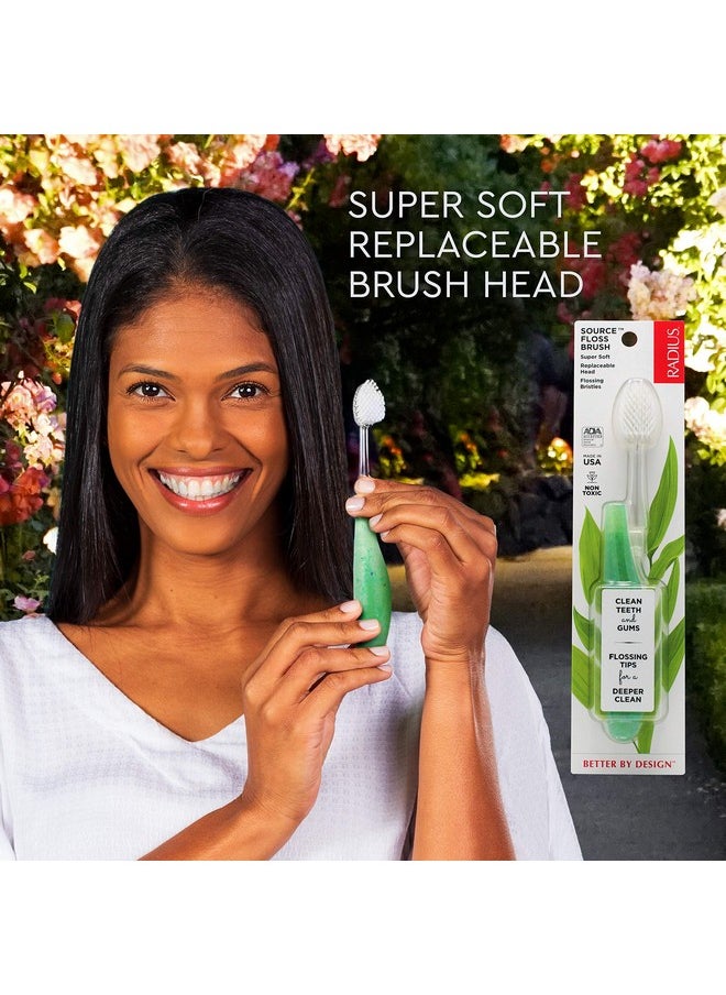 RADIUS Toothbrush Source Floss Brush BPA Free & ADA Accepted Improve Gum Health & Reduce Gum Issues - Super Soft - Cornstarch/Wood/Money - Pack of 3