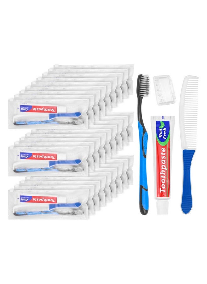 LLHQAMT Travel Toothbrushes, Toothbrush Travel Kit, Individually Packaged,Travel Toothbrush with Toothpaste, with Comb, Suitable for Hotels, Travel, Business Trip (25 Sets)