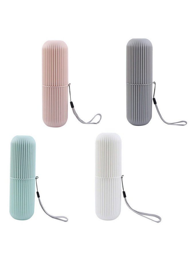 LONG TAO 4 Pcs Travel Toothbrush Case Portable Toothbrush Storage Box Toothbrush Travel Containers Wash Cup Holder Organizer for Trips and Daily Use (Green, Grey,Pink,White)