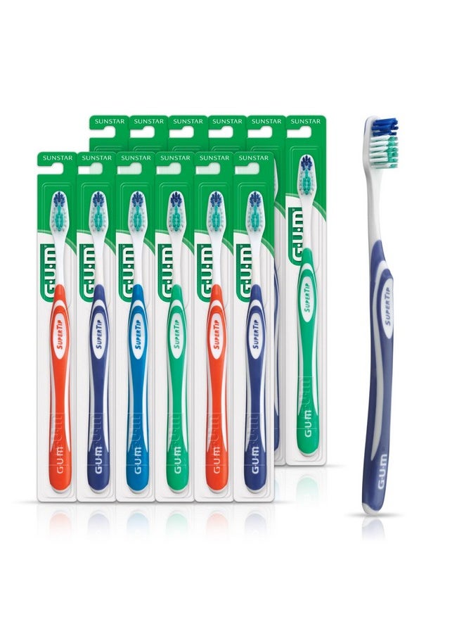 GUM Super Tip Toothbrush, Soft Bristle Toothbrush for Adults with Tongue Cleaner, Compact Head, 1ct (Pack of 12)