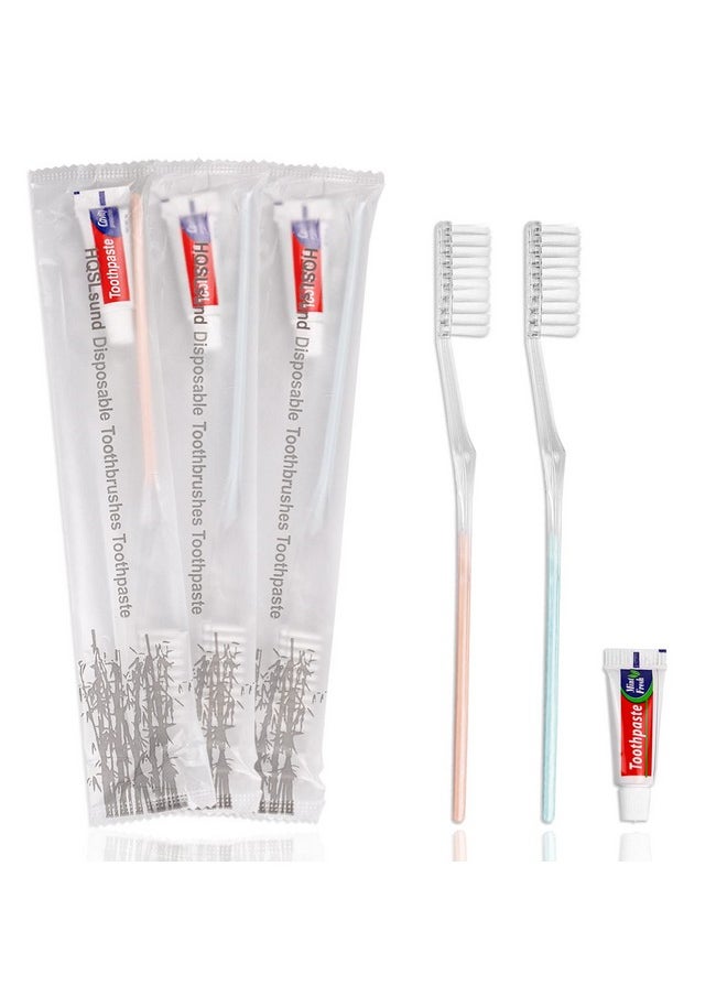 HQSLsund 100 Pack Disposable Toothbrushes with Toothpaste Individually Wrapped, Travel Toothbrushes Bulk, Soft Bristle, 2 Colors, Travel Toothbrush Kit