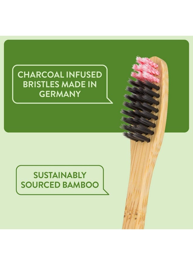 Lindo EcoGrip Charcoal Infused Bamboo Toothbrush - Soft German Made Fiber Bristles, Organic, Biodegradable and 100% Recyclable, Multi-Colored - Pack of 4