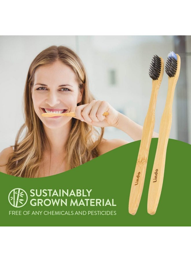 Lindo EcoGrip Charcoal Infused Bamboo Toothbrush - Soft German Made Fiber Bristles, Organic, Biodegradable and 100% Recyclable, Multi-Colored - Pack of 4
