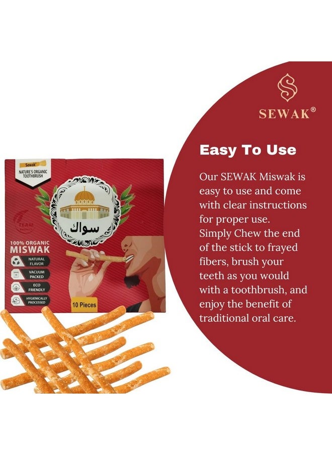 SEWAK Miswak Sticks for Teeth Natural Toothbrush Organic مسواك Vegan and Cruelty Free Vacuum Sealed (Pack of 10)