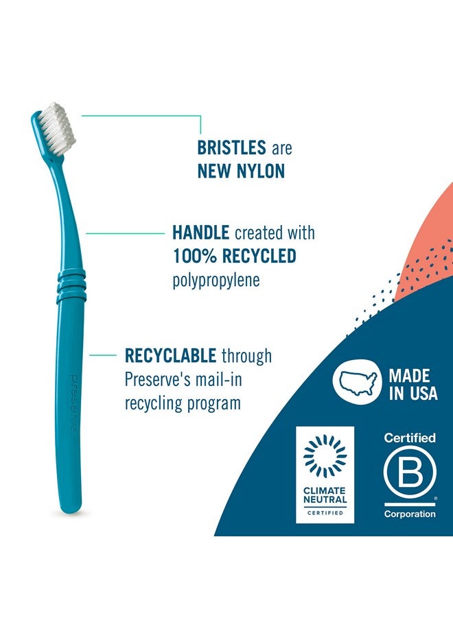 Preserve Eco Friendly Adult Toothbrushes, Made in The USA from Recycled Plastic, Soft Bristles, Paperboard Package, Colors Vary, 6 Count (Soft)
