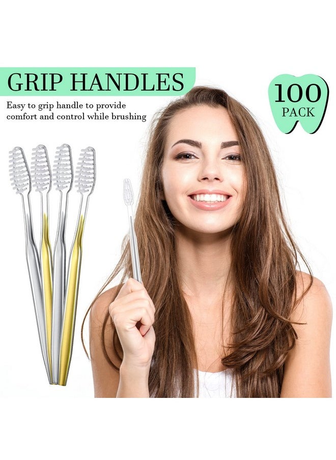 Remerry 100 Pack Individually Wrapped Disposable Toothbrushes Bulk Travel Toothbrushes Manual Disposable Tooth Brush Soft Bristle Tooth Brush for Adults Hotel Guest Camping Travel, 2 Colors