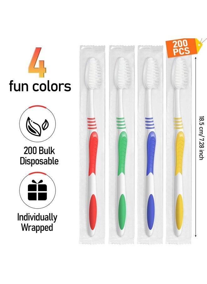 Honeydak 200 Packs Bulk Toothbrushes Individually Wrapped Manual Disposable Travel Toothbrush Set Made with a Medium Soft Large Brush Head Multiple Colors