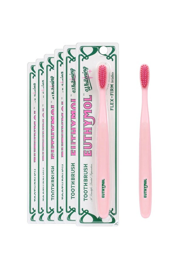Euthymol Whitening Toothbrush (Pink, 6 Count) - Premium Soft Dual-Tension Bristles. Advanced Plaque Removal, Stain Reduction.