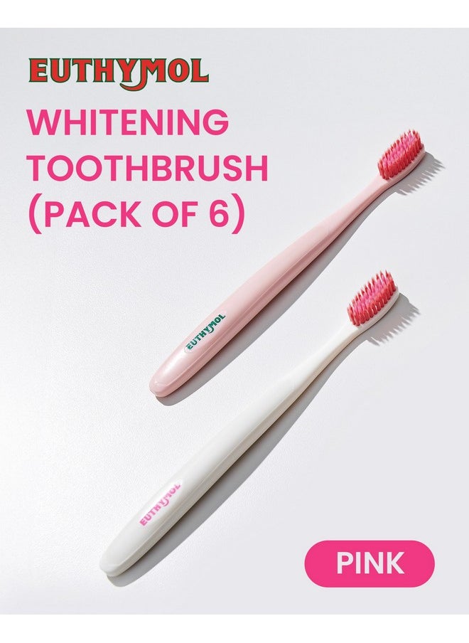 Euthymol Whitening Toothbrush (Pink, 6 Count) - Premium Soft Dual-Tension Bristles. Advanced Plaque Removal, Stain Reduction.