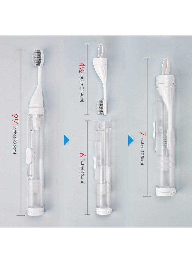 Linkidea 2 in 1 Portable Toothbrush Built-in Tube, Refillable Toothpaste Container Case, Travel Fold Toothbrush Kit with 2 Replace Toothbrush Head and 2 Cleaning Brushes (Blue, White)