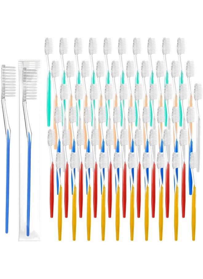 600 Pcs Individually Wrapped Toothbrush Set Medium Soft Bristle Toothbrushes Bulk Packed Disposable Tooth Brush Travel Manual Toothbrush for Hotels Travel Adults Guest, 6 Colors