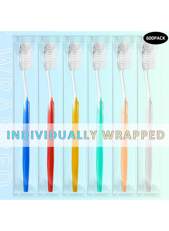 600 Pcs Individually Wrapped Toothbrush Set Medium Soft Bristle Toothbrushes Bulk Packed Disposable Tooth Brush Travel Manual Toothbrush for Hotels Travel Adults Guest, 6 Colors
