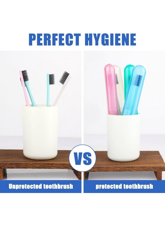 Generic 4 Pack Toothbrush Cases Travel Toothbrush Holder Portable Toothbrush Container Case Plastic Toothbrush Carrier Cover Case for Traveling, Bathroom, School, Home, Camping, Blue,Green,Pink,Beige