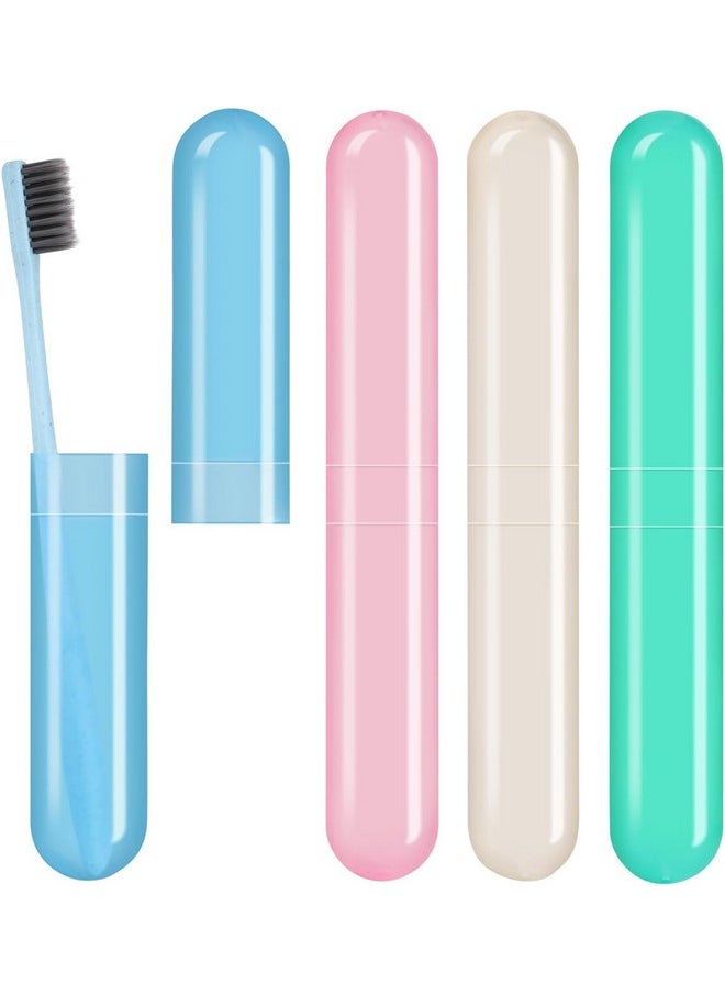 Generic 4 Pack Toothbrush Cases Travel Toothbrush Holder Portable Toothbrush Container Case Plastic Toothbrush Carrier Cover Case for Traveling, Bathroom, School, Home, Camping, Blue,Green,Pink,Beige