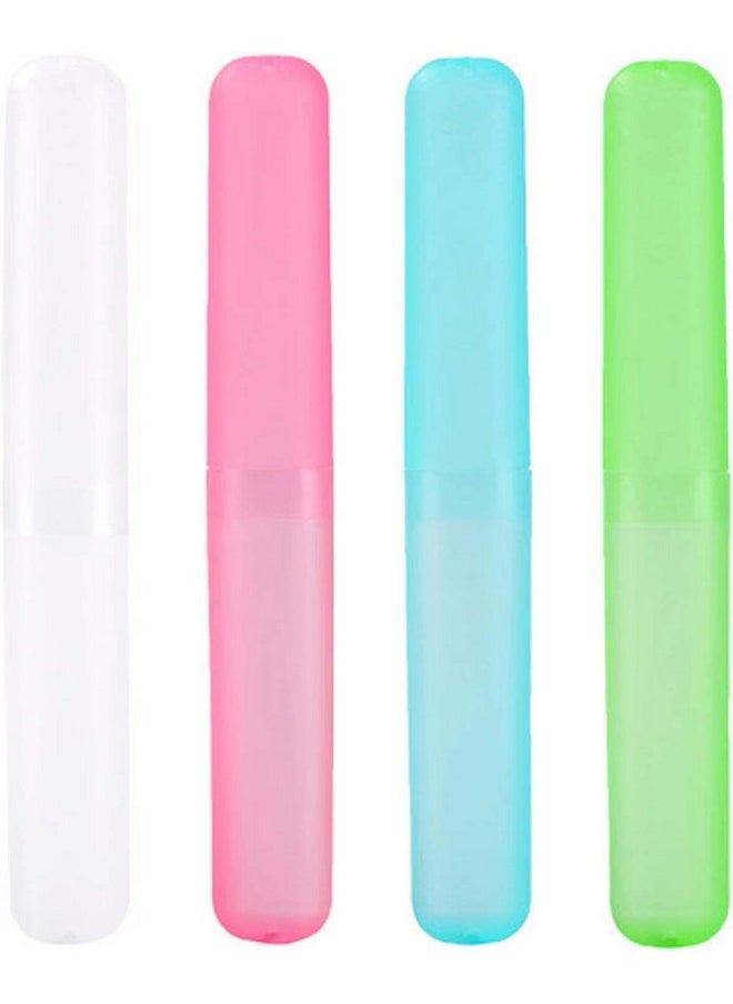 Generic 4 Pack Toothbrush Cases Travel Toothbrush Holder Portable Toothbrush Container Case Plastic Toothbrush Carrier Cover Case for Traveling, Bathroom, School, Home, Camping, Blue,Green,Pink,Beige