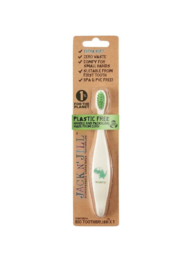 Jack N' Jill Kids Toothbrush - Extra Soft Bristle Toothbrush for Kids, Handle & Packaging Made from Plants (Corn), Ergonomic Handle for Little Hands - Dino Baby, Toddler, & Kids Toothbrush (1 Pack)